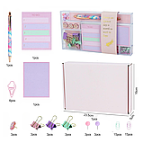 Подарунковий набір канцелярії для навчання, роботи, ручка та набір стікерів, біндерів, скріпок у подарунковому боксі, фото 6