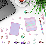 Подарунковий набір канцелярії для навчання, роботи, ручка та набір стікерів, біндерів, скріпок у подарунковому боксі, фото 3