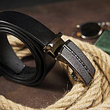 Ремінь чоловічий з пряжкою автомат матовою Vintage 20318 Чорний, фото 8