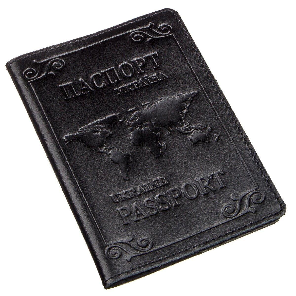 Шкіряна обкладинка на паспорт з картою і рамкою SHVIGEL 13982 Чорна, фото 1
