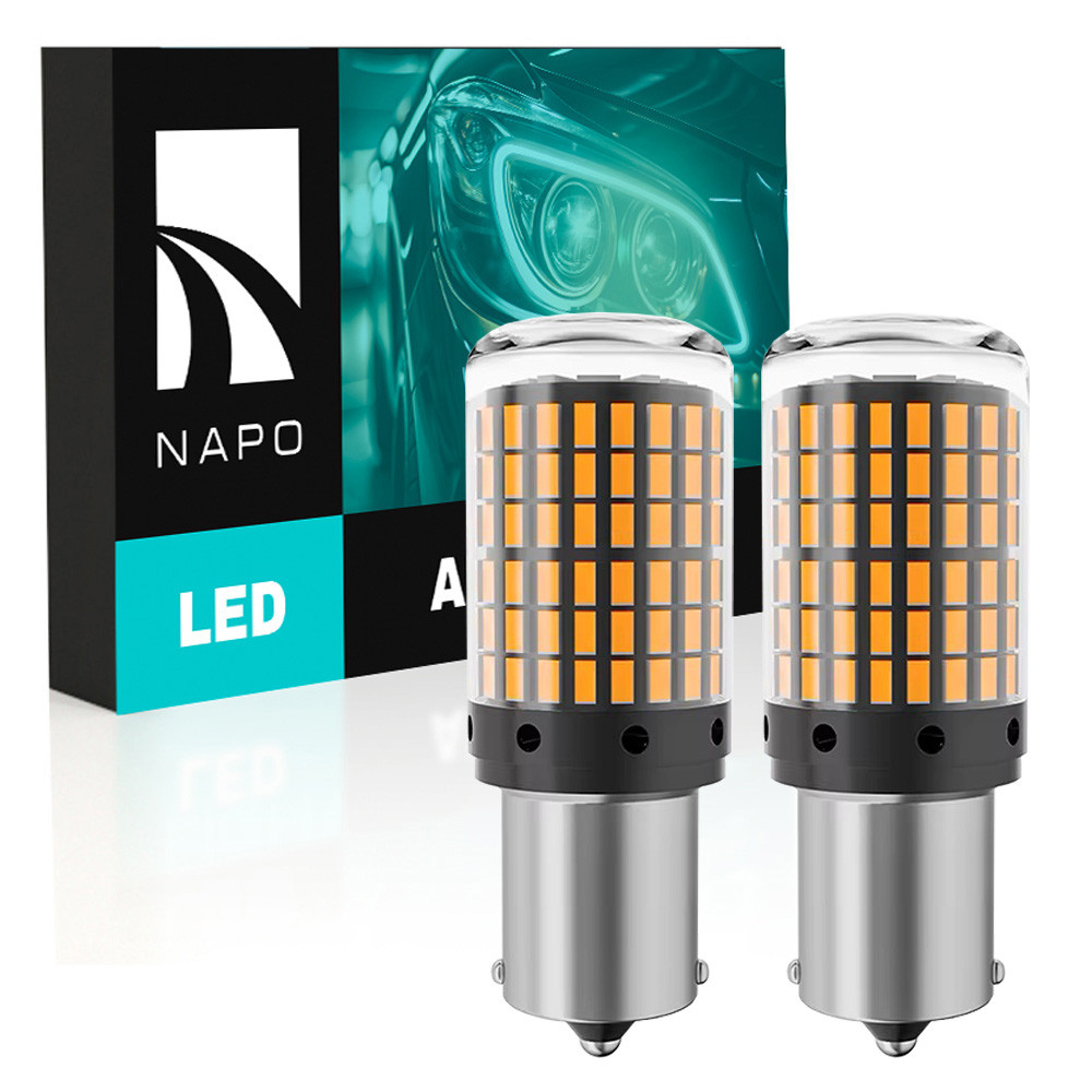 Комплект світлодіодних ламп NAPO LED 1156-3014-144smd P21W 1156 BA15S колір світіння бурштиновий 2 шт