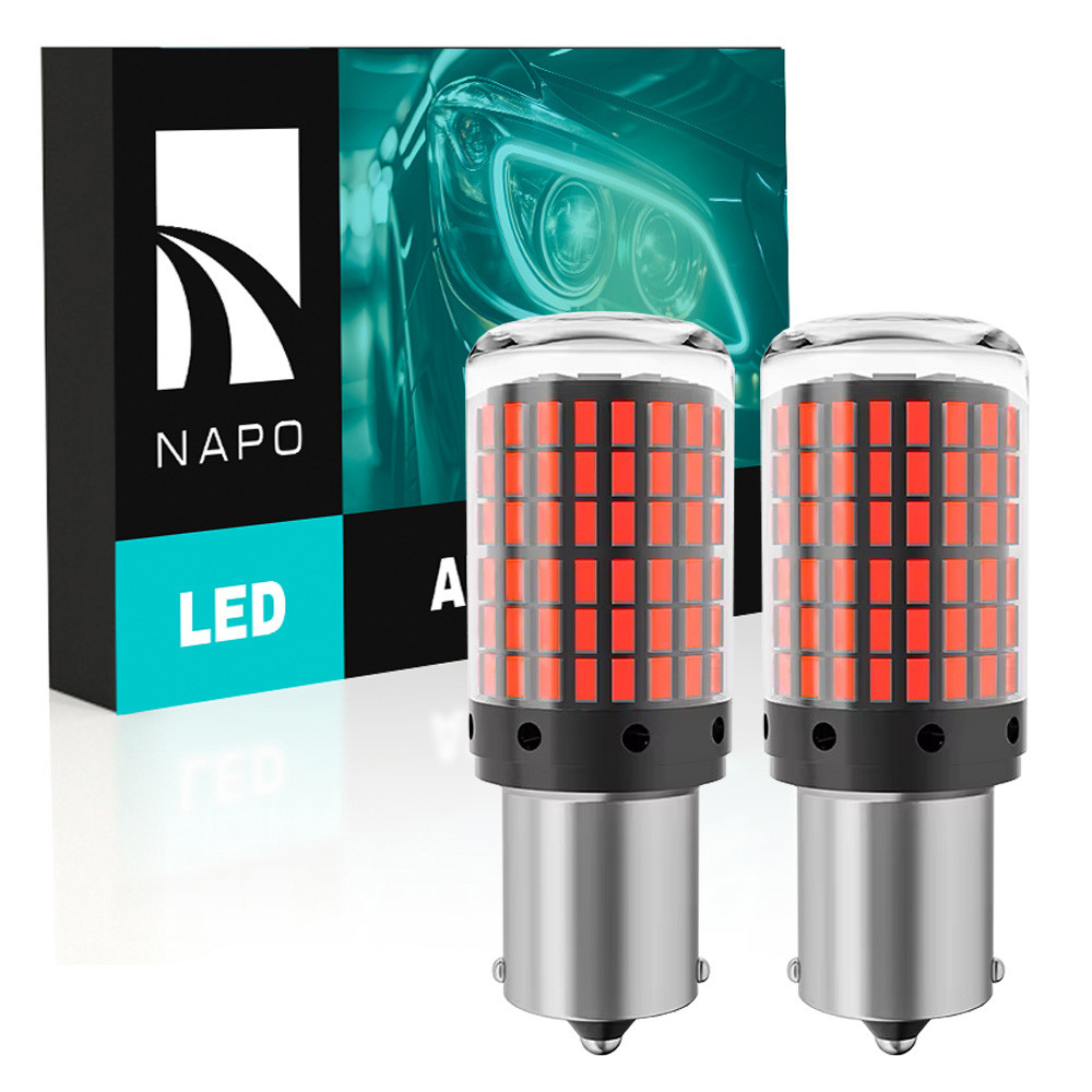 Комплект світлодіодних ламп NAPO LED 1156-3014-144smd P21W 1156 BA15S колір світіння червоний 2 шт, фото 1