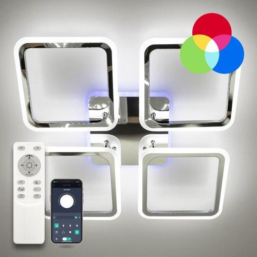 Керована світлодіодна люстра LOOK RGB 120W 4Q CHROME/OPAL Luminaria 3000-6500К+RGB 220V IP20 з пультом ДУ