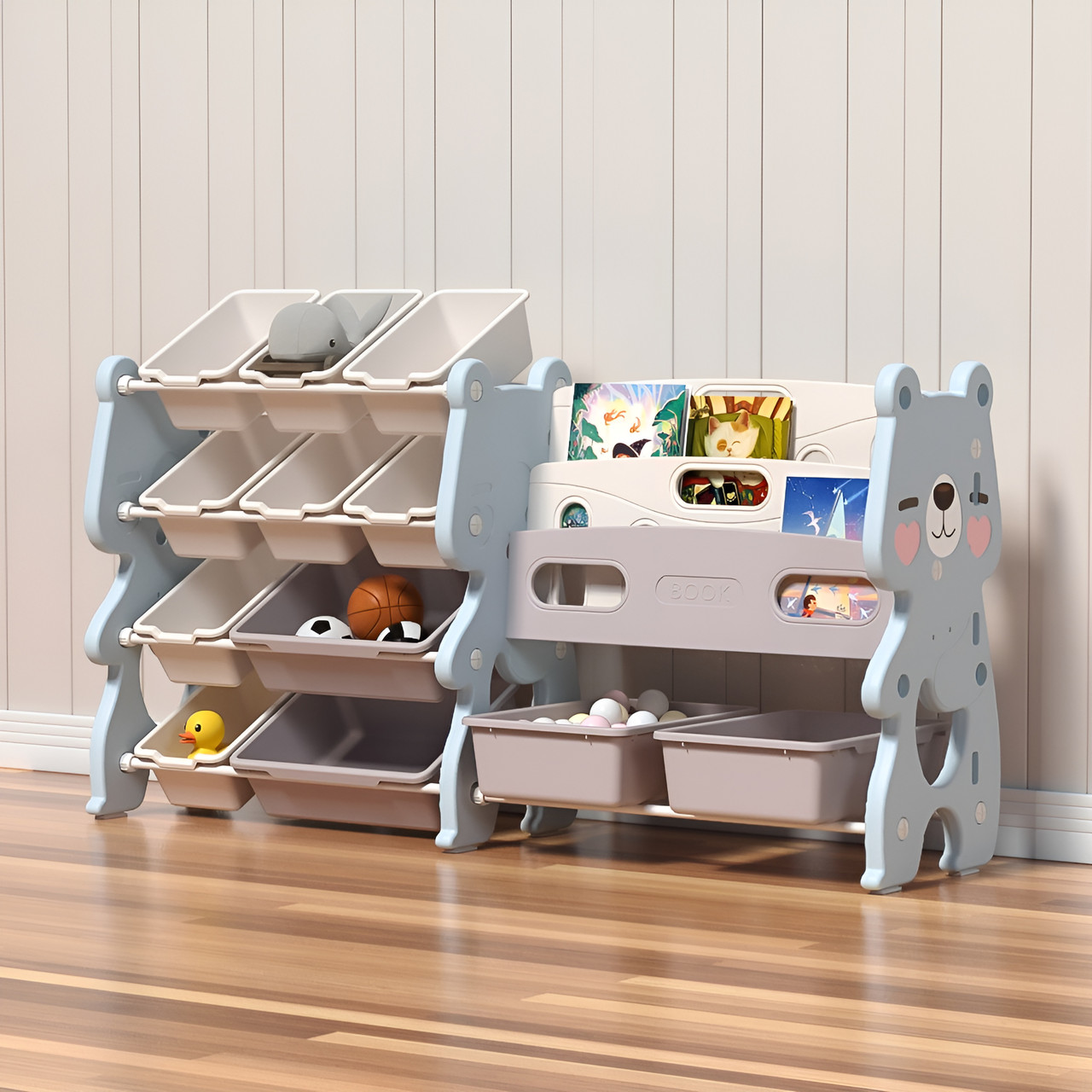 Стелаж з контейнерами + книжкова полиця 2в1 “Cutie Maxi” Блакитний, фото 1