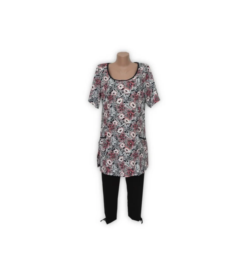 Костюм - комплект жіночий літній трикотажний, туніка та бриджі 03444 котон Сіро-бордовий 52-54