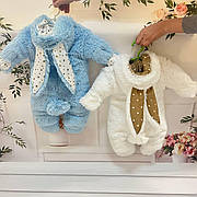 Дитячий теплий чоловічок Зайка з вушками на капюшоні хвостик відстібається 56-62 см для новонародженного