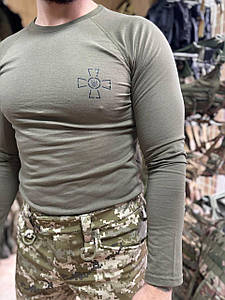 Лонгслів ТМ КОRКА з нанесенням уставного хреста, стрейч-кулір, олива