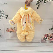 Дитячий теплий чоловічок Зайка з вушками на капюшоні хвостик відстібається 56-62 см для новонародженного