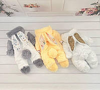 Дитячий теплий чоловічок Зайка з вушками на капюшоні хвостик відстібається 56-62 см для новонародженного