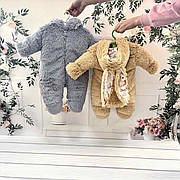 Дитячий теплий чоловічок Зайка з вушками на капюшоні хвостик відстібається 56-62 см для новонародженного