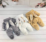 Дитячий теплий чоловічок Зайка з вушками на капюшоні хвостик відстібається 56-62 см для новонародженного