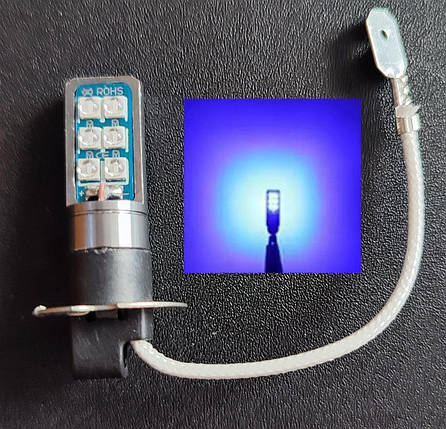 Світлодіодна лампа синя H3 LED ДХО 12 SMD 3030, фото 1