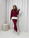 Бордовий жіночий спортивний костюм із двонитки: штани-джогери та кофта з обманкою, фото 4