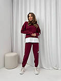 Бордовий жіночий спортивний костюм із двонитки: штани-джогери та кофта з обманкою, фото 5