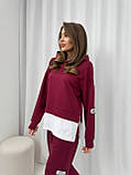 Бордовий жіночий спортивний костюм із двонитки: штани-джогери та кофта з обманкою, фото 8