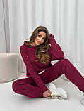 Бордовий жіночий спортивний костюм із двонитки: штани-джогери та кофта з обманкою, фото 7