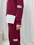 Бордовий жіночий спортивний костюм із двонитки: штани-джогери та кофта з обманкою, фото 9