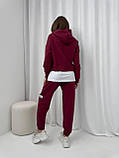 Бордовий жіночий спортивний костюм із двонитки: штани-джогери та кофта з обманкою, фото 10