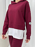 Бордовий жіночий спортивний костюм із двонитки: штани-джогери та кофта з обманкою, фото 6