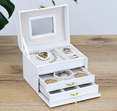 Скринька для зберігання та перевезення коштовностей багаторівнева з екошкіри з дзеркалом усередині