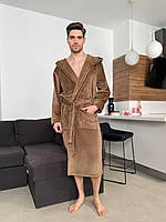 Мужской махровый халат с капюшоном 50, синий