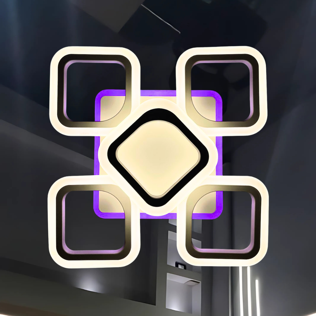 Квадратна світлоідодна люстра з пультом Linisoln 65W до 16 м² колір Чорний 5588/4+1S BK 3color, фото 1