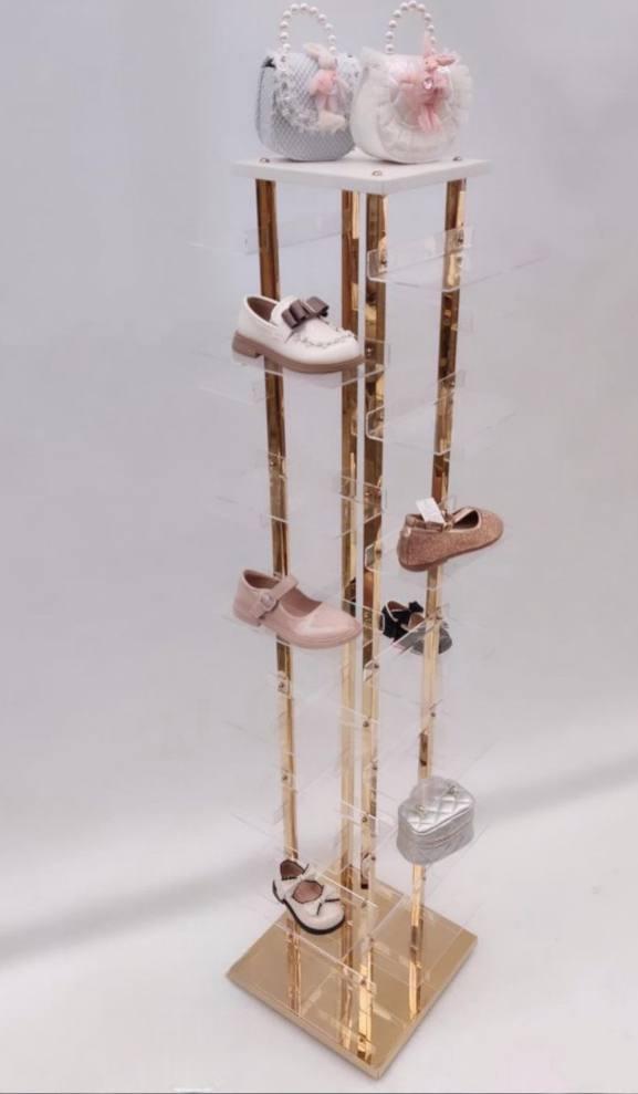 Торгова стійка вітрина для демонстрації взуття золотая, торгове обладнання, фото 1