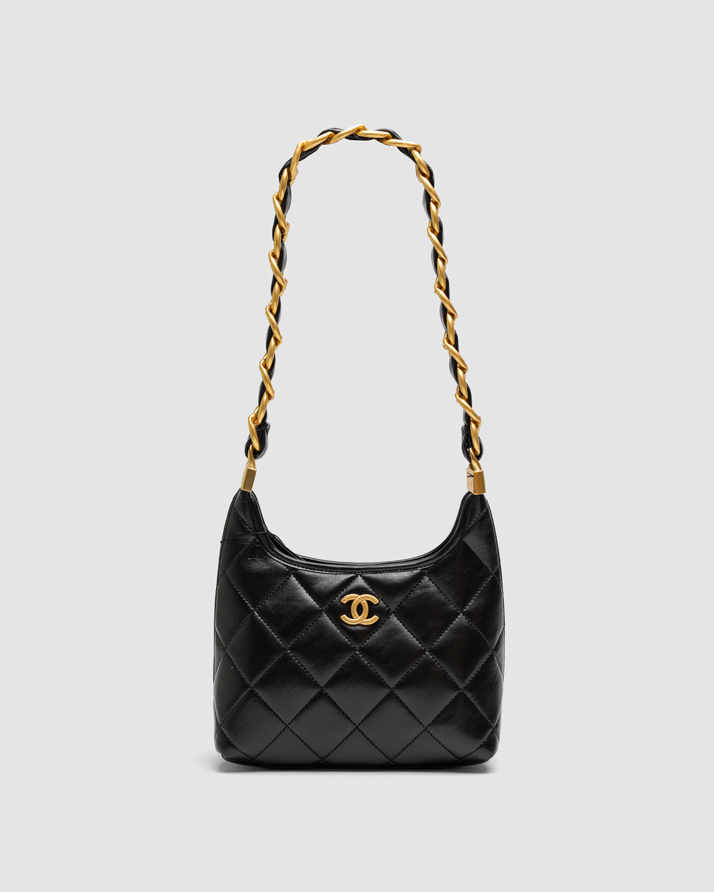 💎 Chanel Small Hobo Bag Shiny Lambskin & Gold-Tone Metal, Black 21 х 16 х 8 см