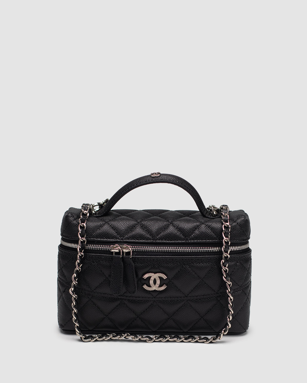 💎 Chanel Caviar Quilted CC Top Handle Long Vanity With Chain Black, фото 1