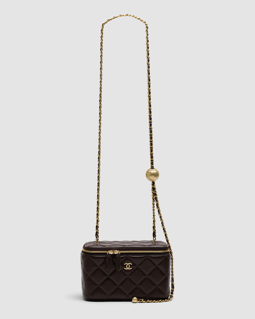 💎 Chanel Classic Brown Lambskin Pearl Crush Vanity Bag Gold 17 х 11 х 8 см, фото 1