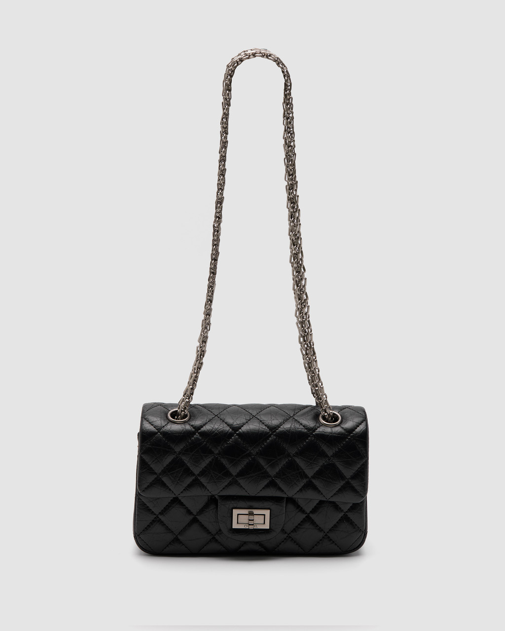 💎 Chanel 1.55 Reissue Double Flap Leather Bag Black/Silver 19.5 x 12.5 x 7 см, фото 1