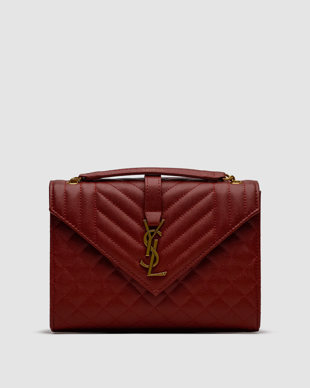 💎 Saint Laurent Envelope Medium In Quilted Grain De Poudre Embossed Leather Burgundy 24 х 19 х 5 см, фото 1