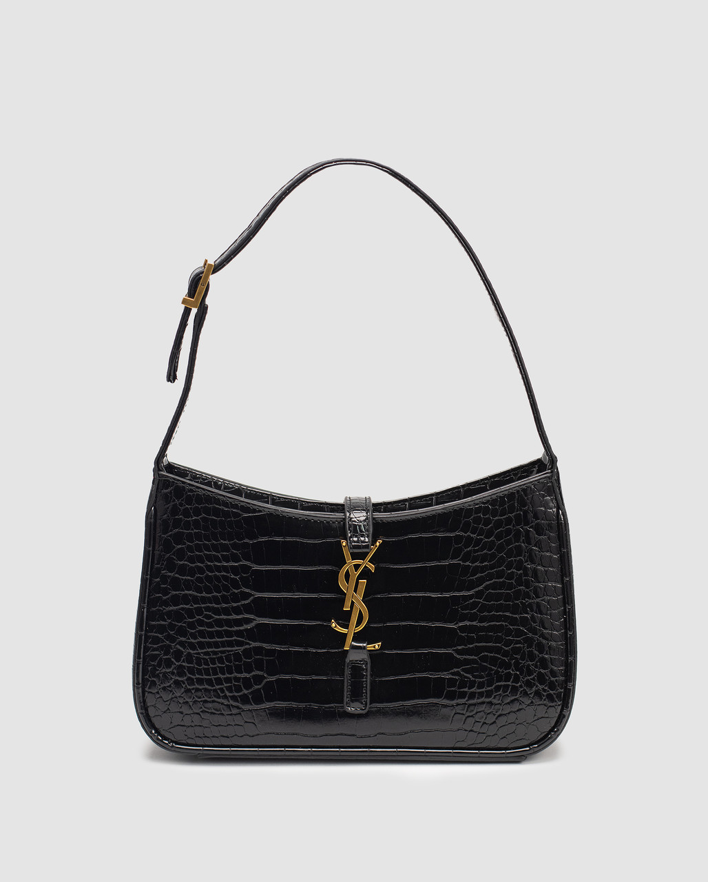 💎 Saint Laurent Hobo Le 5 A 7 in Crocodile-Embossed Shiny Leather in Black 24 х 14 х 6.5 см, фото 1