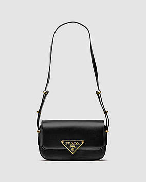 💎 Prada Leather Shoulder Bag Black/Gold 20 х 12 х 5 см