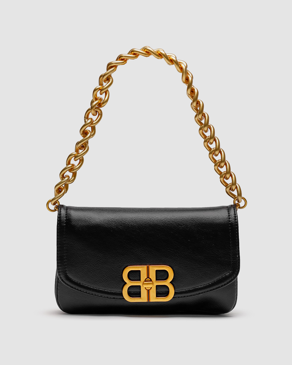 💎 Balenciaga Small Bb Flap Leather Bag Black/Gold 23 х 13 х 4 см, фото 1
