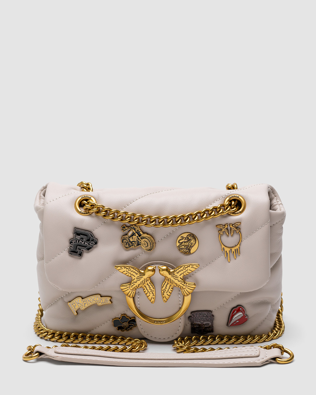 💎 Pinko Grey Quilted Leather Love Mini Puff Pins, фото 1