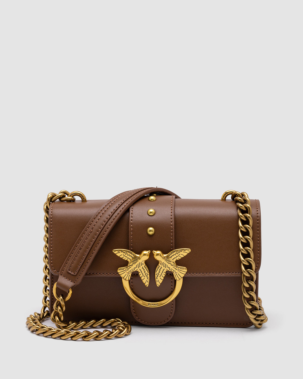 💎 Pinko Mini Love Bag One Simply Brown/Gold 21 х 12 х 7 см, фото 1