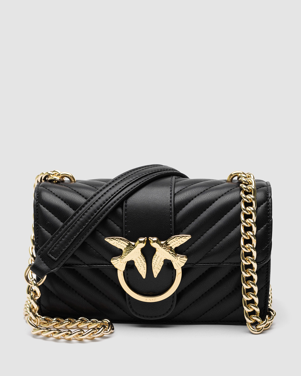 💎 Pinko Classic Mini Love Bag One Chevron Black/Gold 21 х 13 х 7 см, фото 1