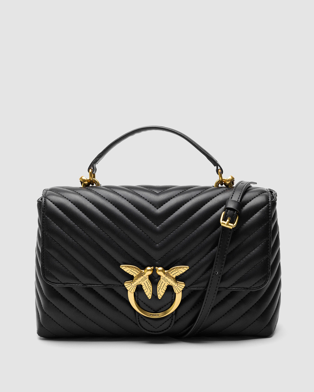 💎 Pinko Classic Lady Love Bag Puff Chevron Black/Gold 28 х 16 х 8 см, фото 1
