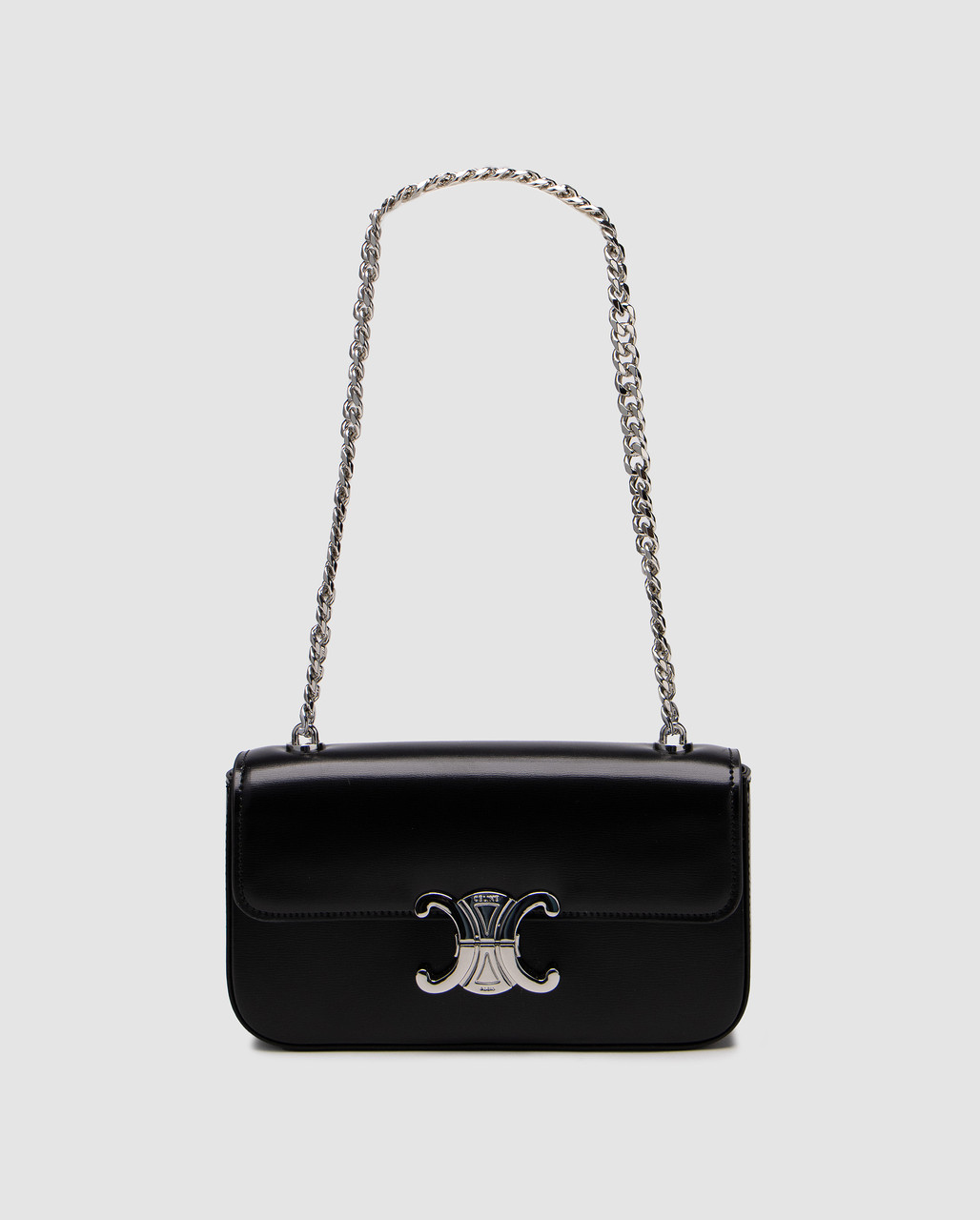 💎 Celine Chain Shoulder Bag Claude In Shiny Calfskin Black/Silver, фото 1