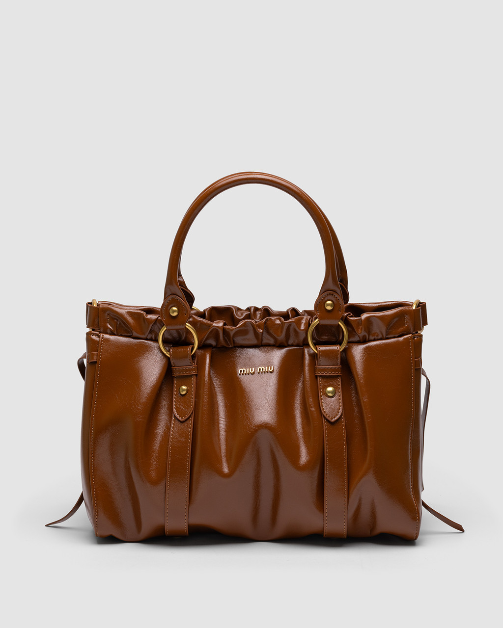💎 Miu Miu Brown Vitello Lux Leather Gathered Tote 31 х 24 х 11 см, фото 1
