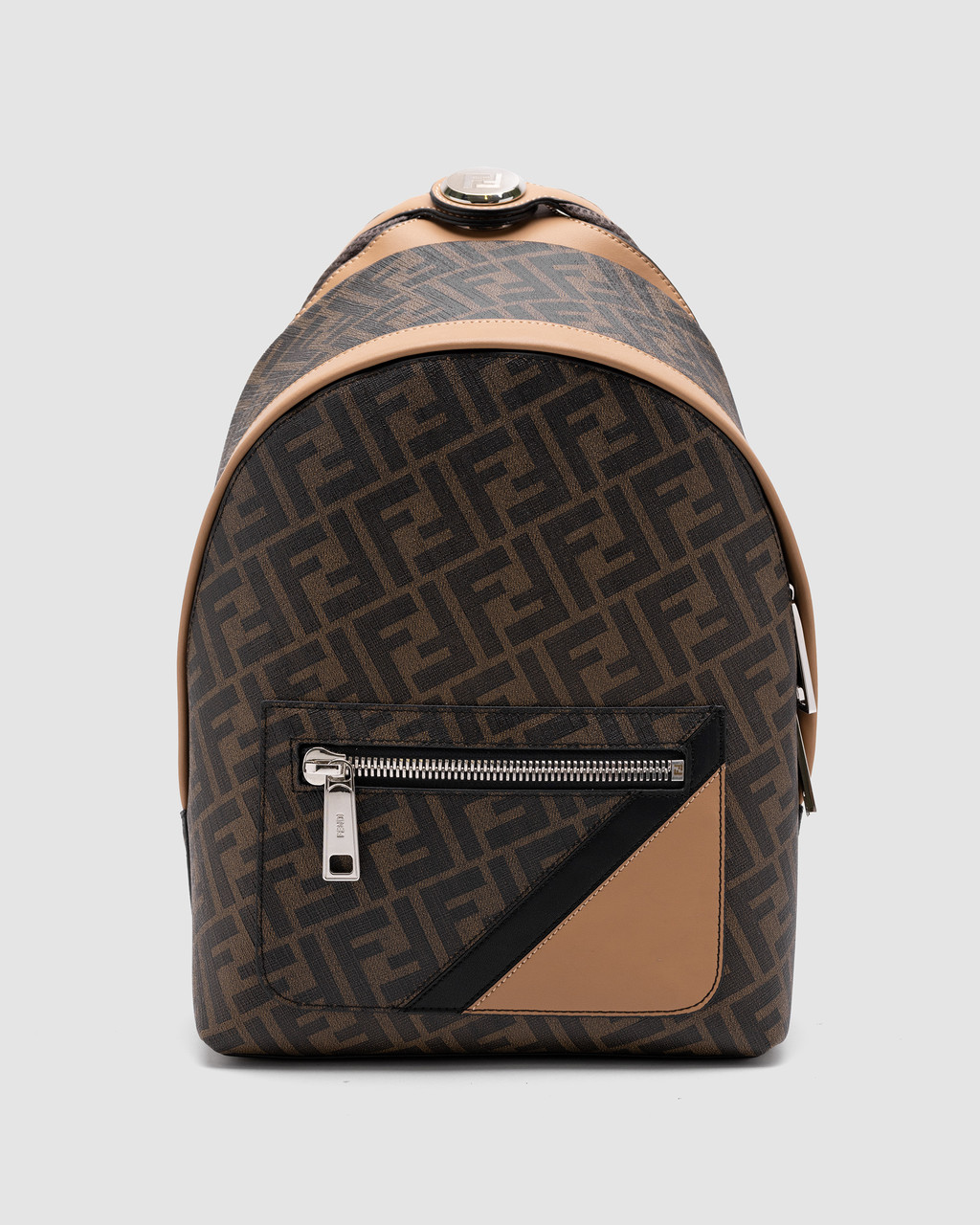 💎 Fendi Chiodo Small Fendi Diagonal Brown FF Canvas Backpack 22 х 30 х 11 см, фото 1