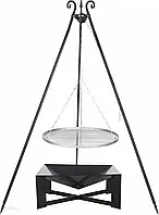 Гриль на тринозі Farmcook на штативі з решіткою з нержавіючої сталі 70 см чорний + Сковорода для садового каміна 34 70 см