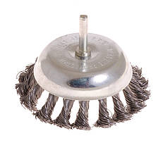 Щітка торцева MASTERTOOL із плетеного дроту Ø 100 мм зі стрижнем 1⁄4" 19-7310