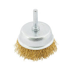 Щітка торцева MASTERTOOL з латунованого рифленого дроту Ø 65 мм зі стрижнем 1⁄4" 19-7406