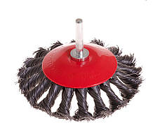Щітка конусна MASTERTOOL із плетеного дроту Ø 100 мм зі стрижнем 1⁄4" 19-9310