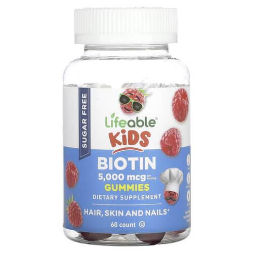 Lifeable Kids Biotin Gummies (Sugar Free) 5,000 mcg 60 жувальних цукерок, фото 1