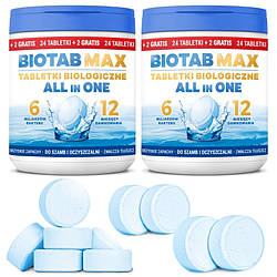 Таблетки для септиків та очисних споруд BioTab MAX All in One (на два роки) 48 таб+4 шт. у подарунок