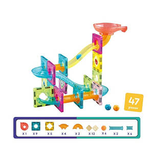 Магнітний конструктор DIY 47 деталей Magnetic Blocks динамічний конструктор гірки лабіринт із кульками