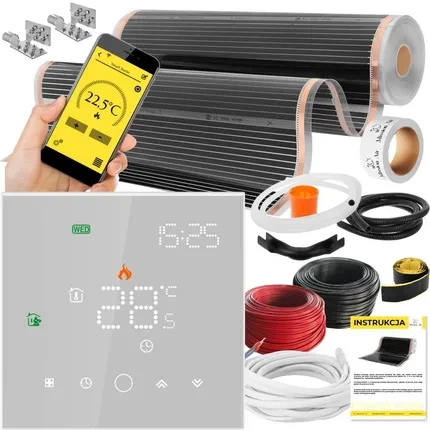 Нагрівальний комплект Zestawy z folią grzewczą na podczerwień Black Silver PTC 160W/m², szerokość folii 100cm 12 m² Leo White WiFi, фото 1